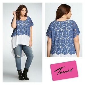 Torrid Crochet Lace Sheer Crop Top Blue Women's 1 1X H10777